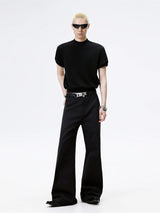 Black Straight Flared Casual Pants