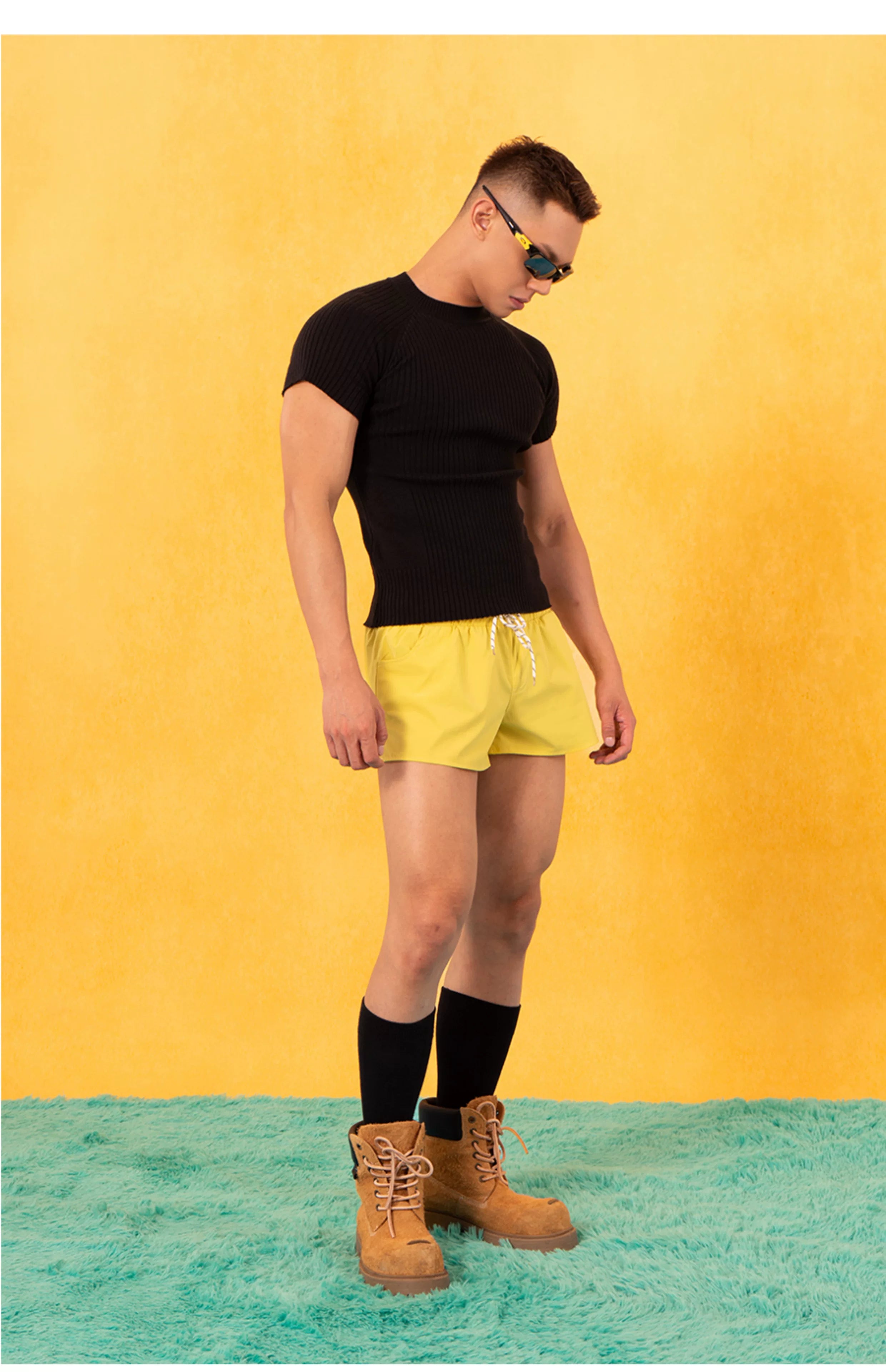 Men's Black Striped Knit Raglan Tee