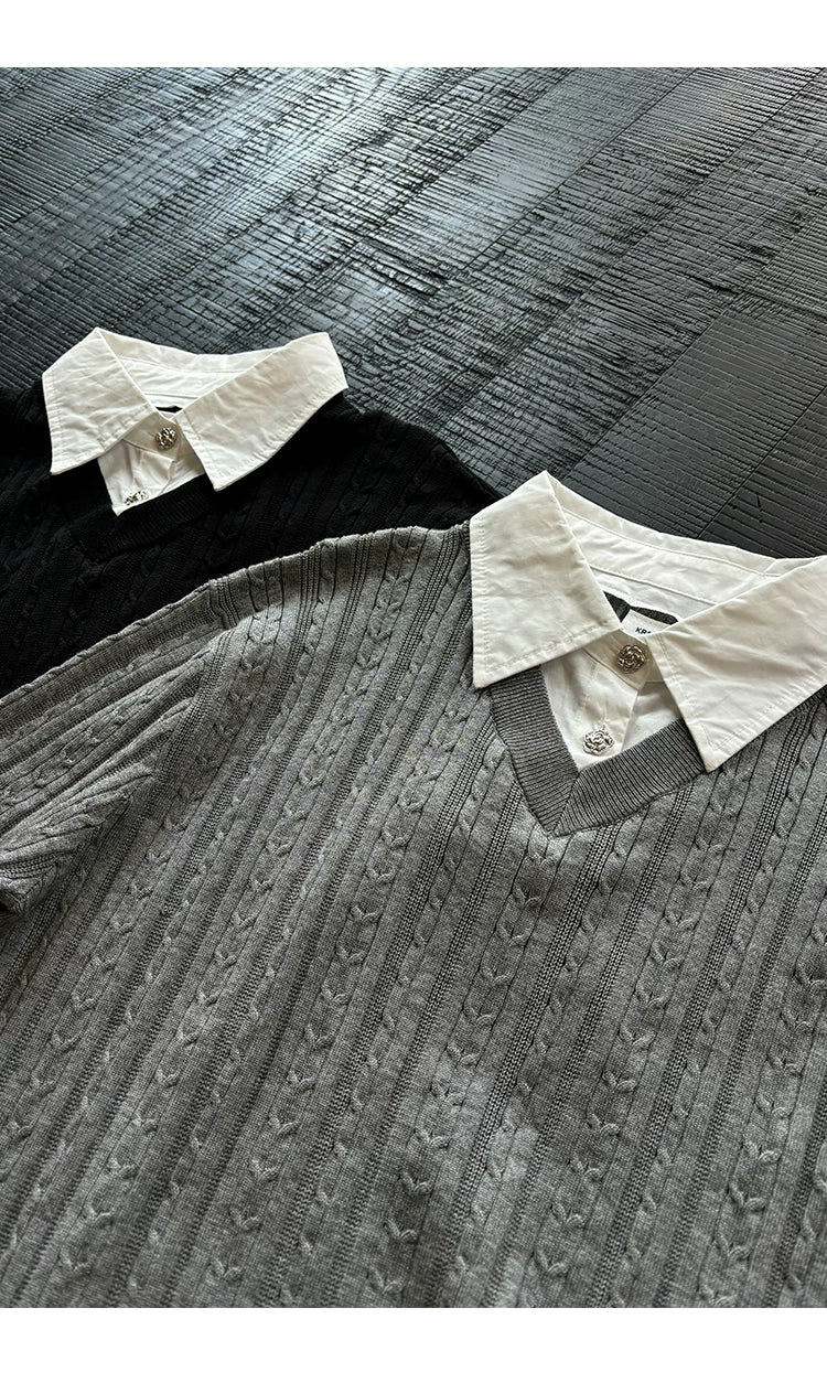 Wool Lyocell Fake Two-piece Knit Tee