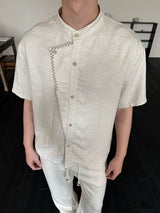 Contrast False Placket Short Sleeve Shirt