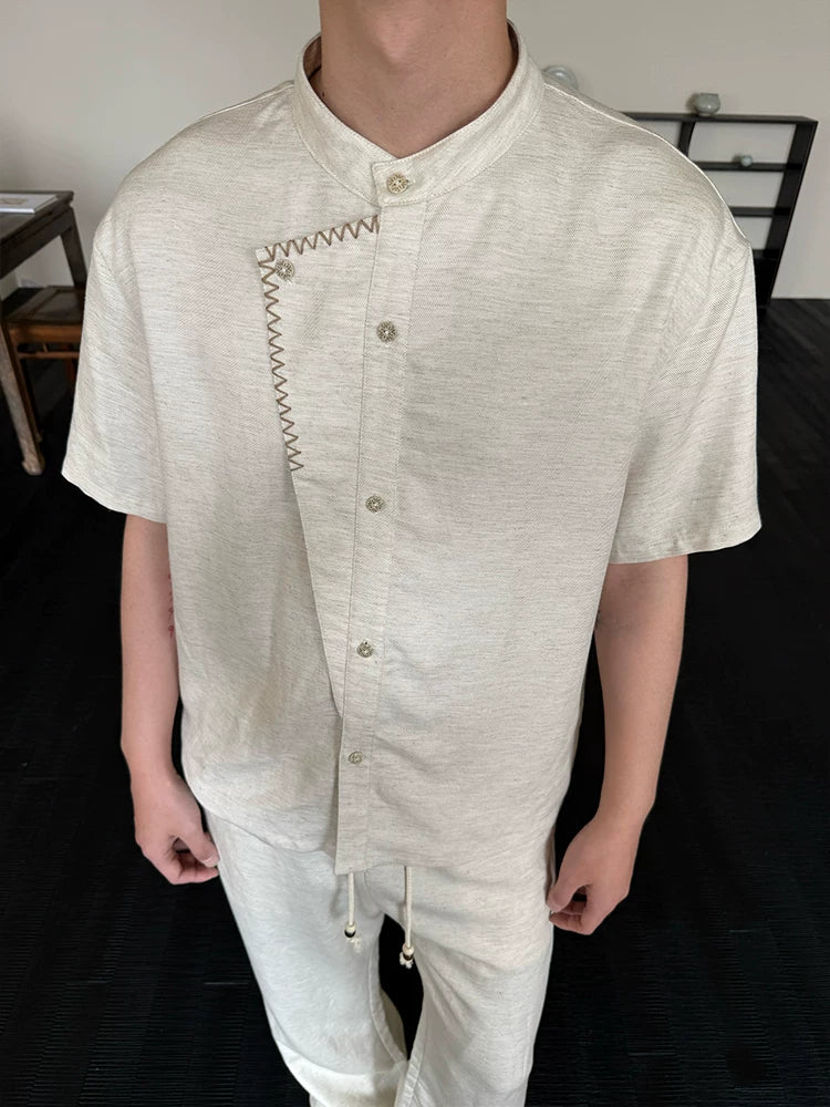 Contrast False Placket Short Sleeve Shirt