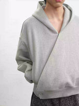 Relaxed Double Button Cross Neck Hoodie