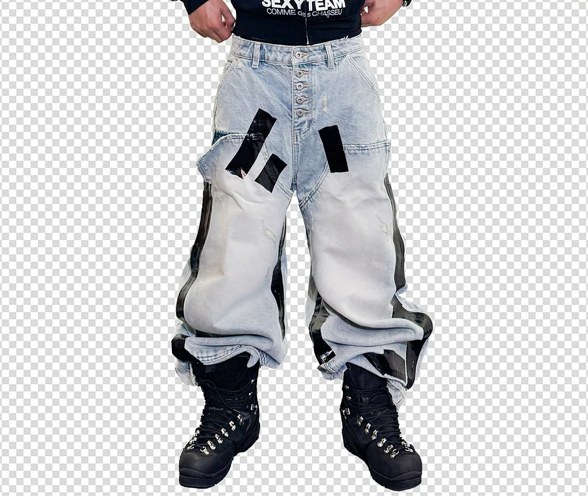 Washed Destroyed Black Tape Patched Jeans