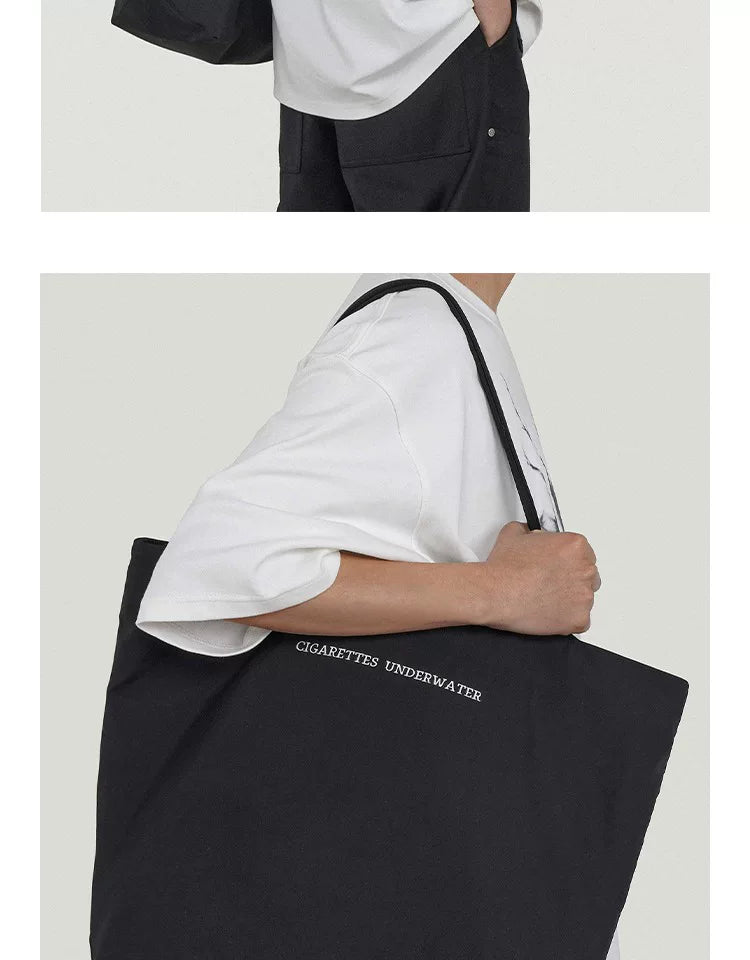 Embroidered Metal Logo Nylon Tote Bag