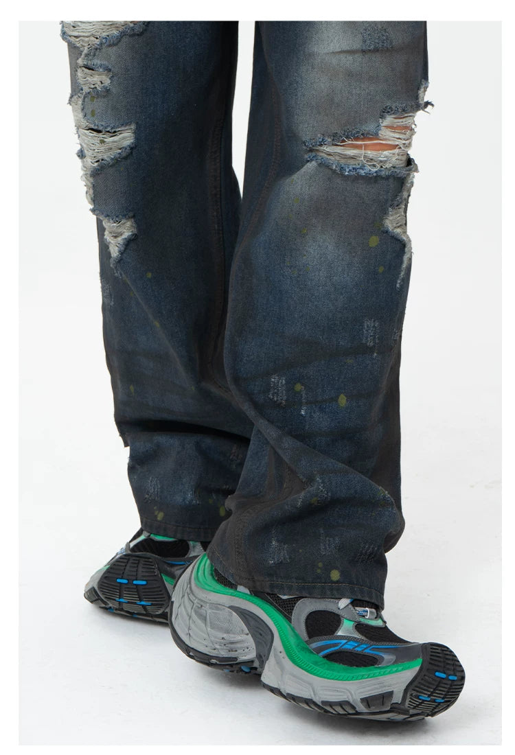 Black Ripped Distressed Wide Leg Jeans