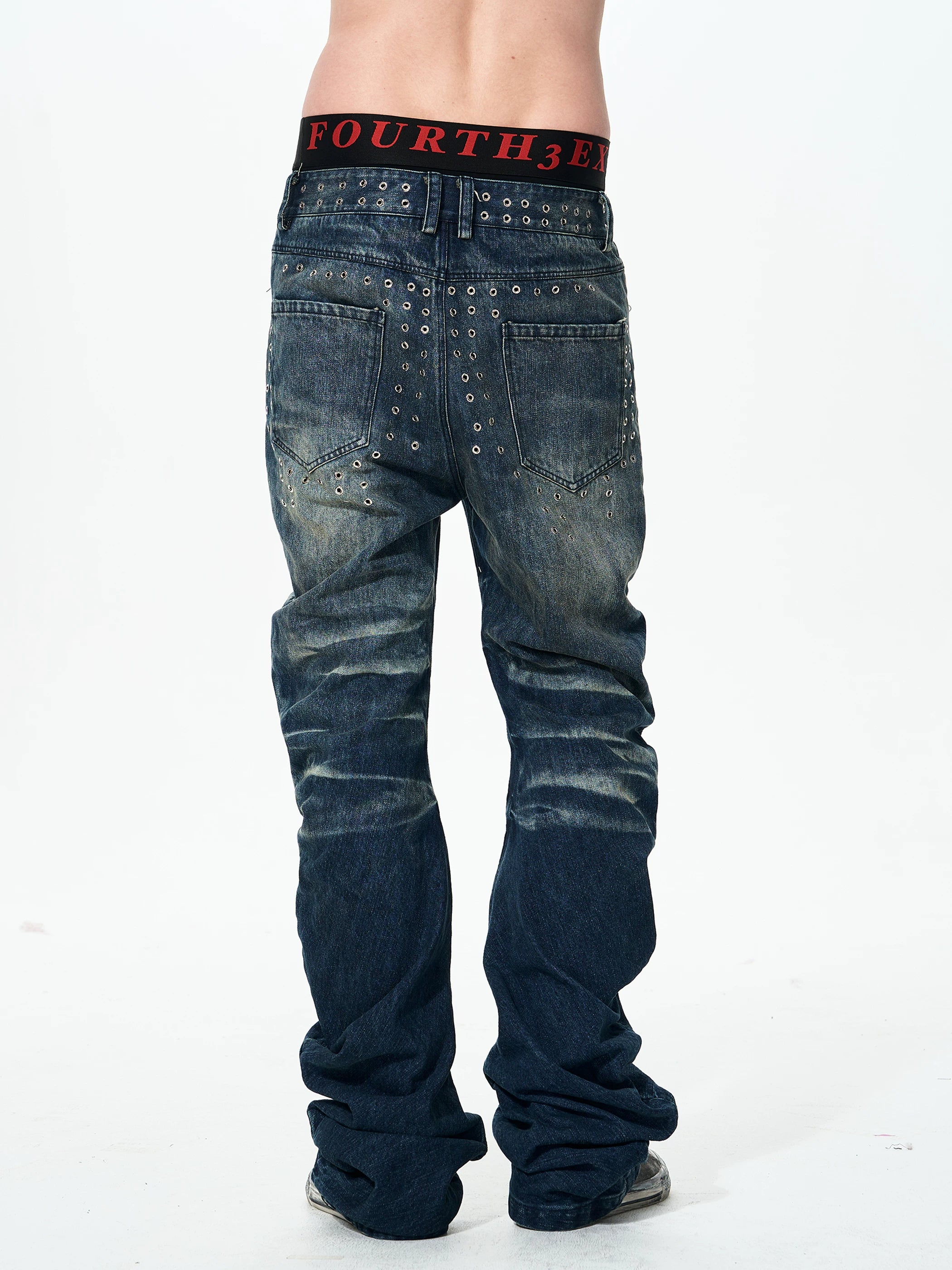 Men's Ice Blue Distressed Curved Jeans