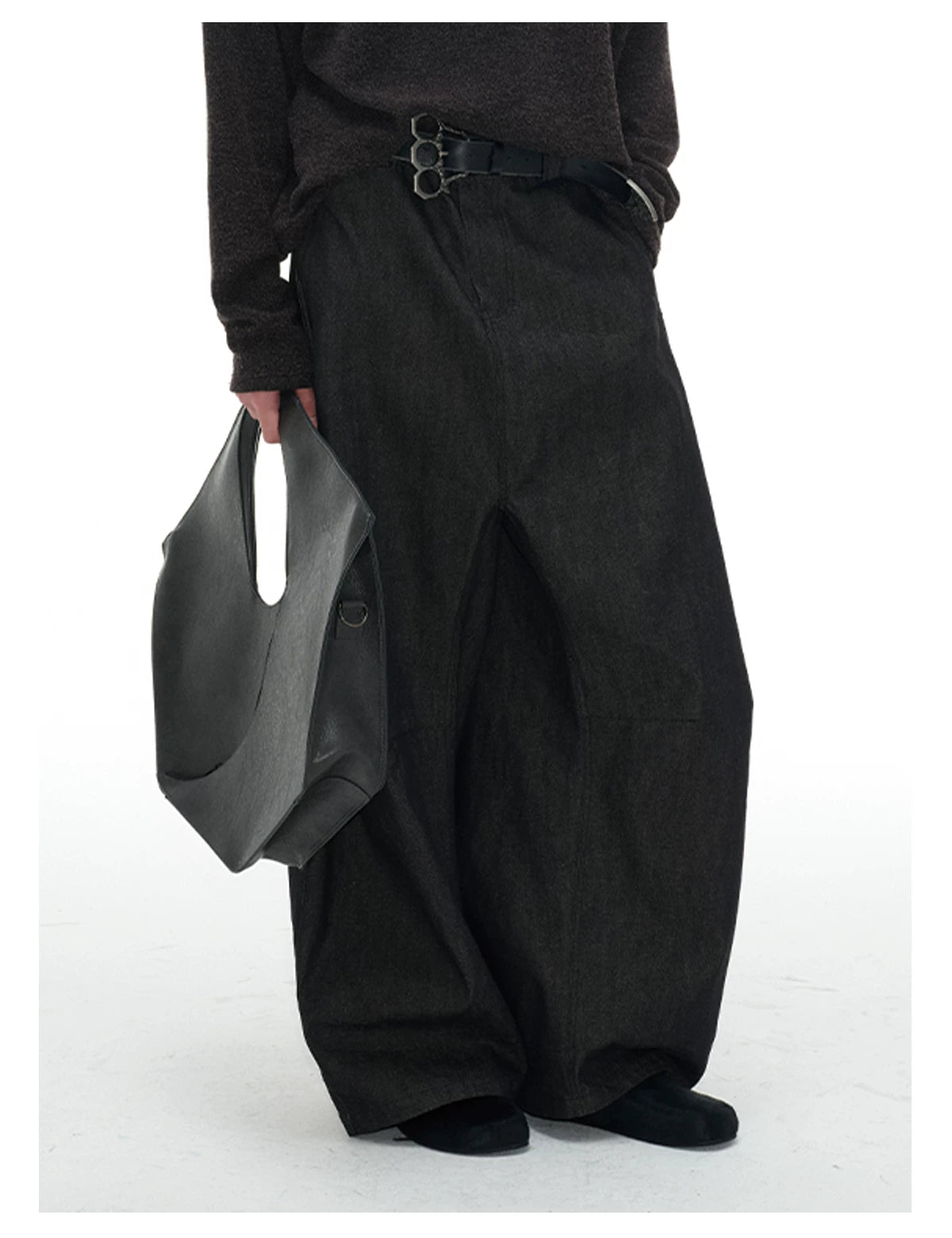 Pleated Low Rise Raw Denim Jeans