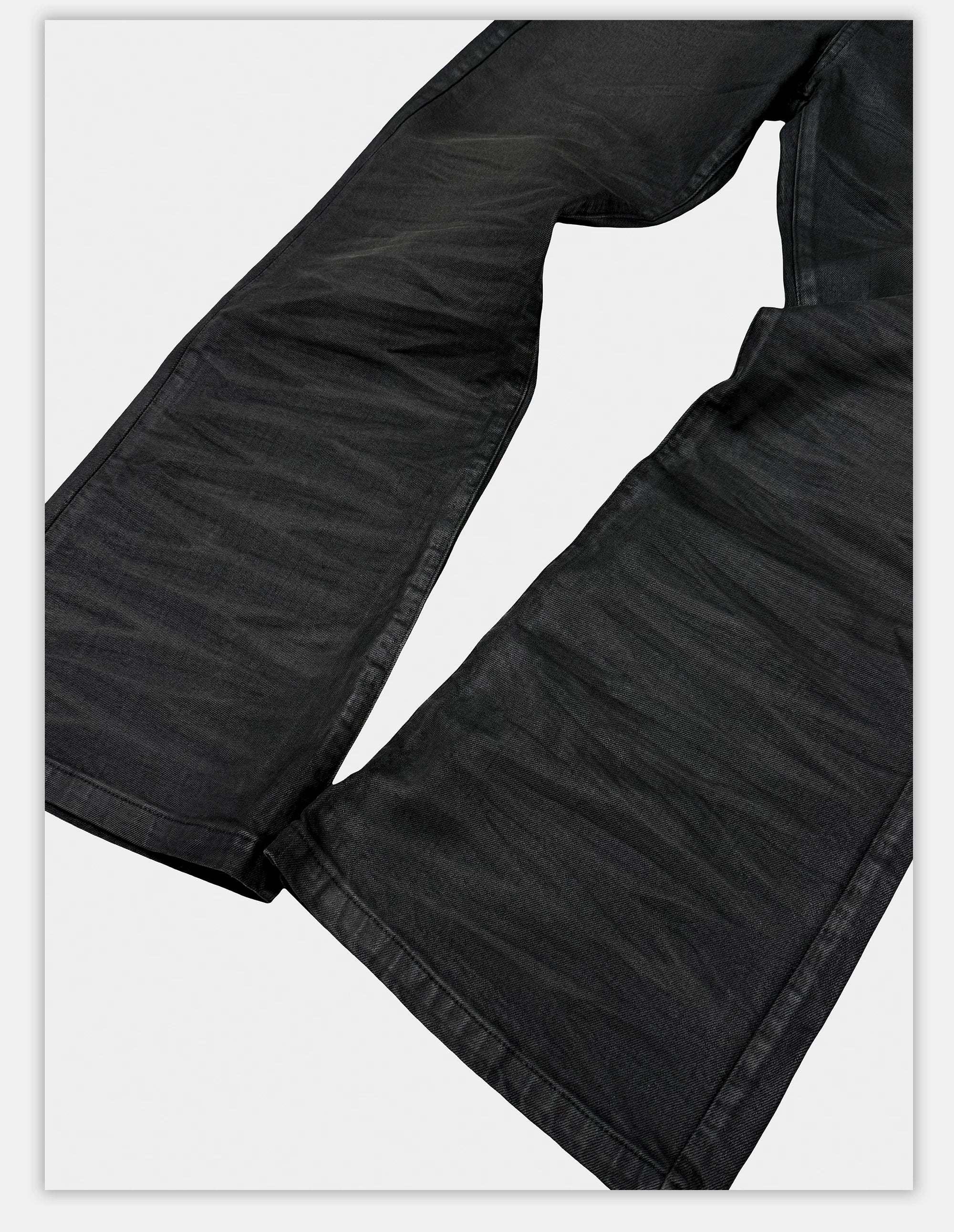 Washed Waxed Snakeskin Flared Jeans