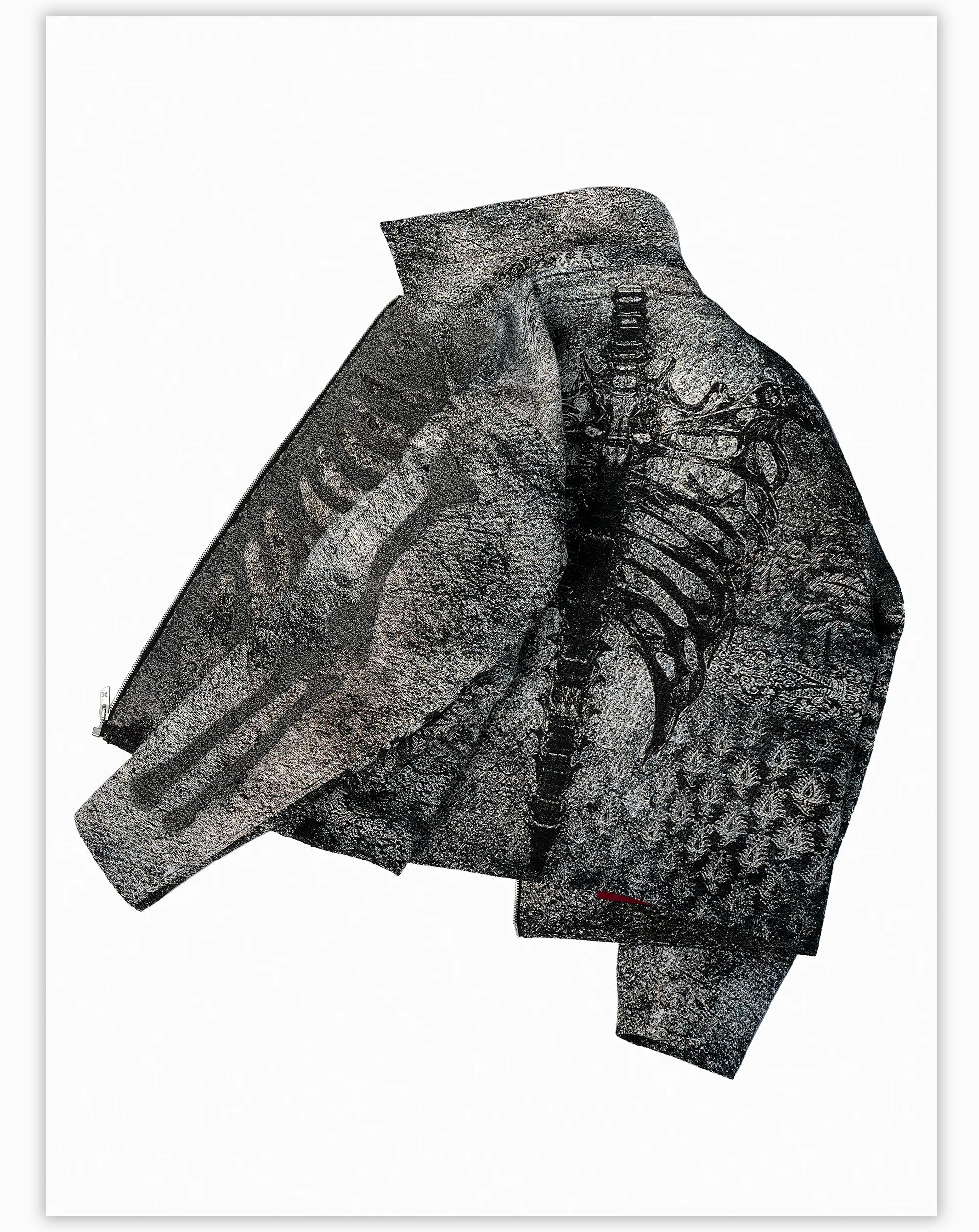 Dark Skeleton Embroidery Boxy Coat