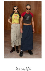 Unisex Elastic Waist Drawstring A-line Skirts