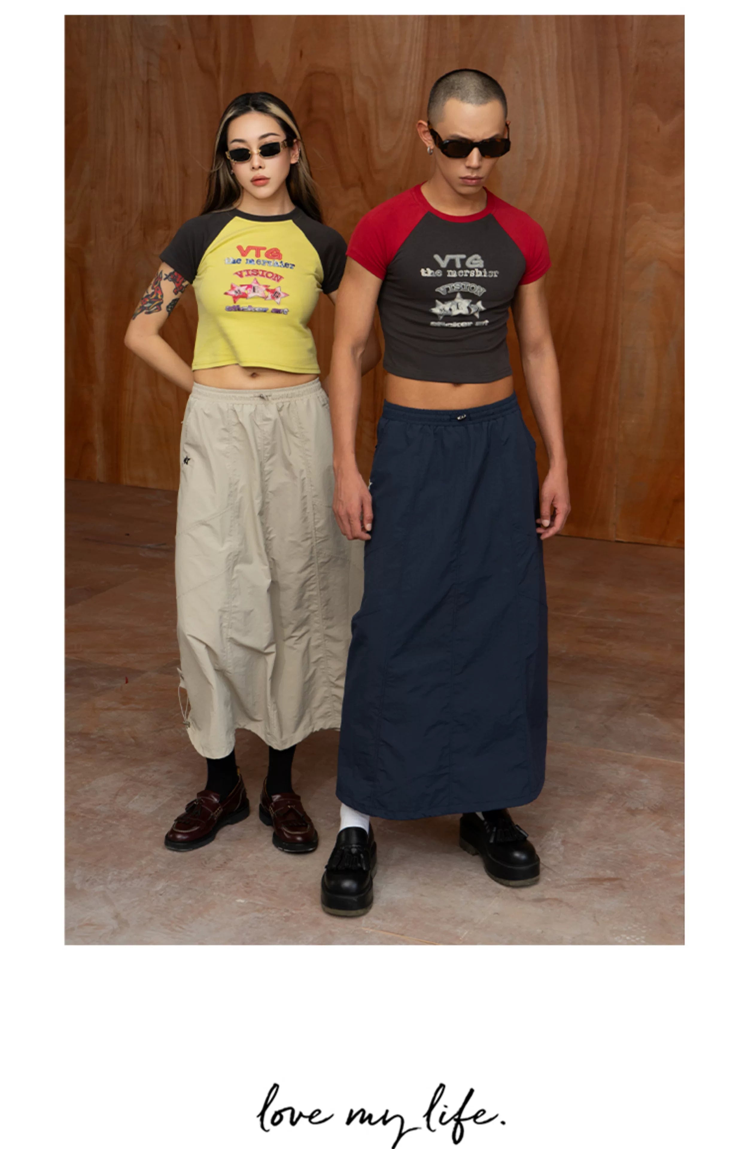 Unisex Elastic Waist Drawstring A-line Skirts
