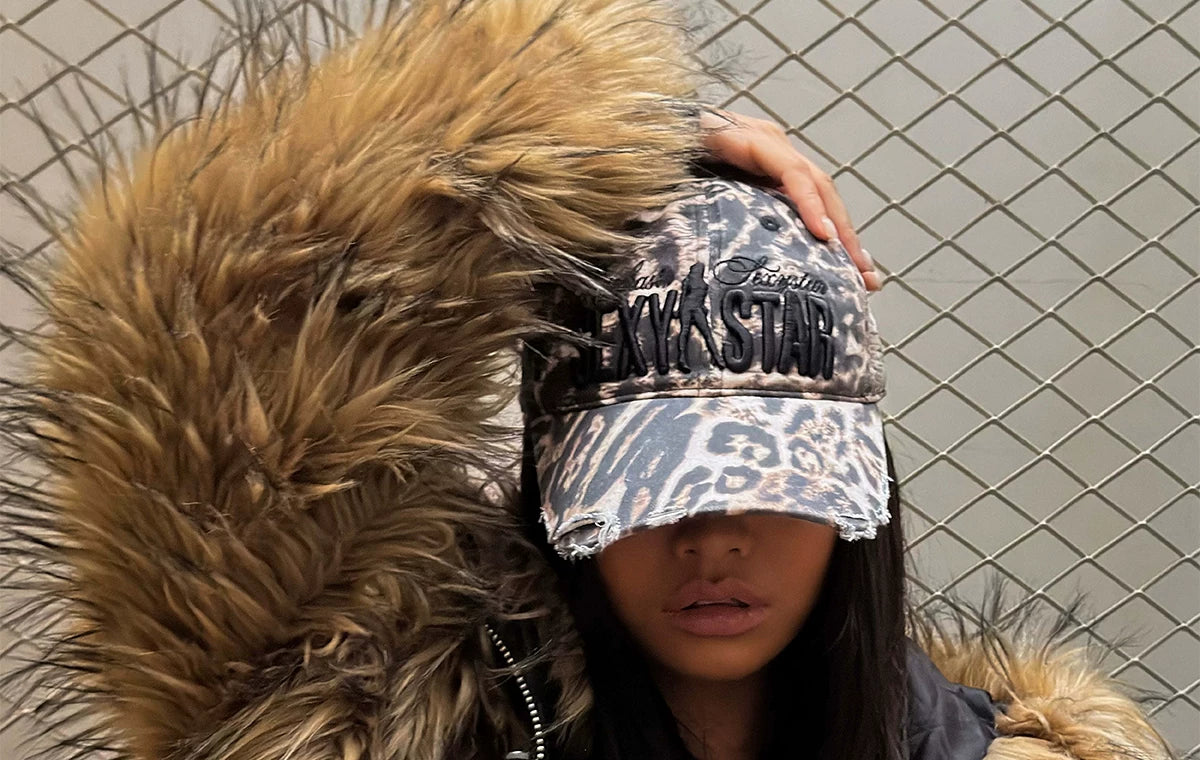 Embroidered Distressed Leopard Print Baseball Cap