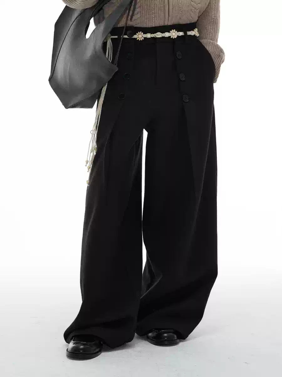 Pleated Wool Resin Button Pants