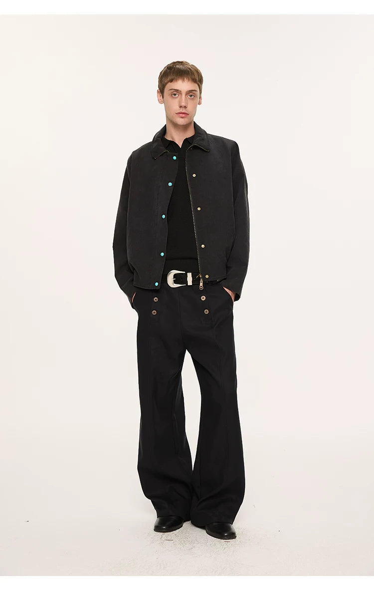 Lyocell Double-breasted Loose Straight Casual Pants