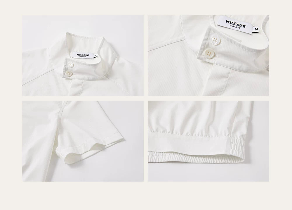 White Short Sleeve Harrington Houndstooth Shirt