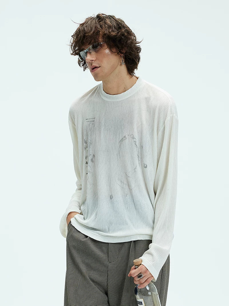 Vintage Printed Loose Sheer Cotton Tee
