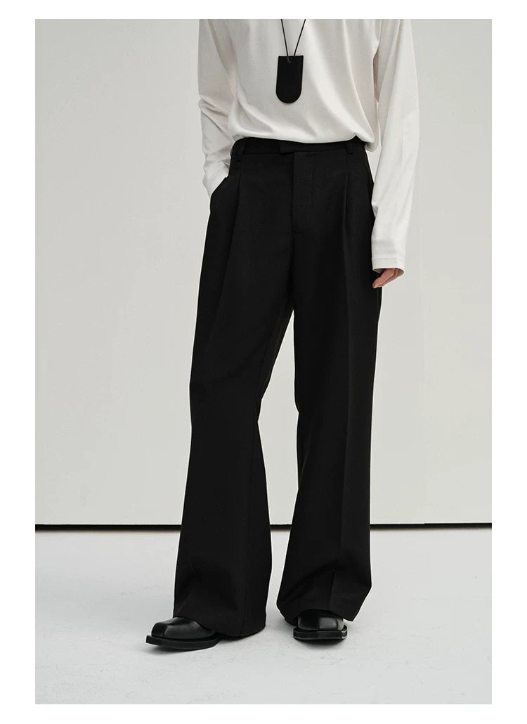 Waist-Adjustable Striped Flared Merino Wool Pants
