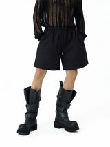 Men's Black Gray Elastic Waist Shorts
