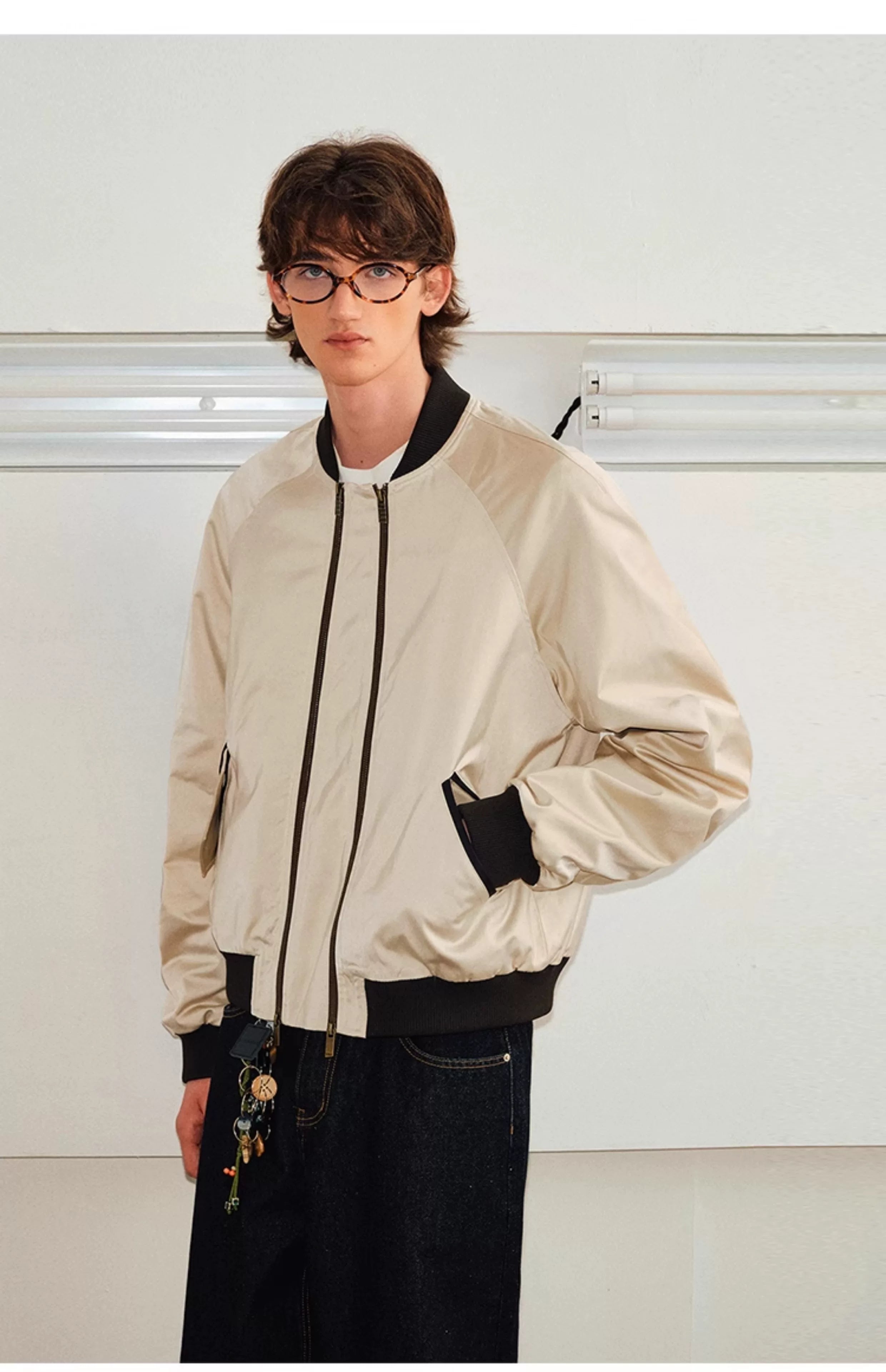 Men's Versatile Dual-Zip Satin-Reflective MA1 Bomber