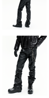 Dark Stacked Waxed Straight Skinny Pants