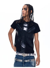 Black Printed Cross Crew Neck Tees