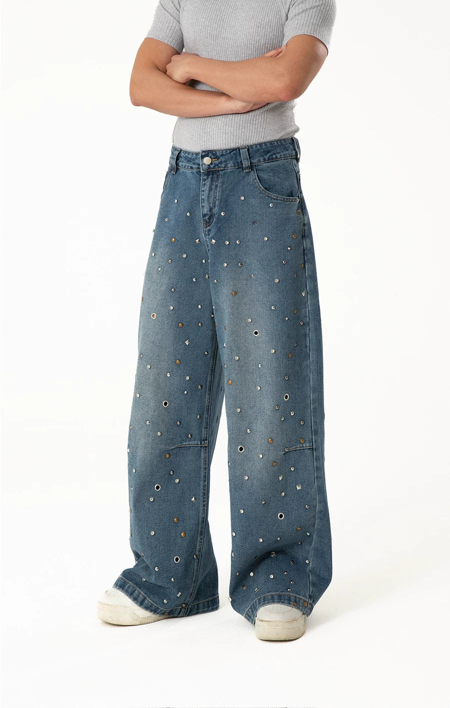 Men's Rhinestone Wide Leg Jeans