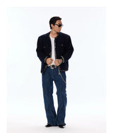 Wool Blend Navy Blue Tweed Coat