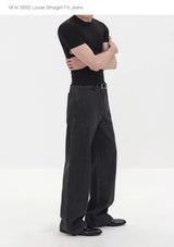 Fitted Straight Leg Patchwork Black-White-Blue Jeans