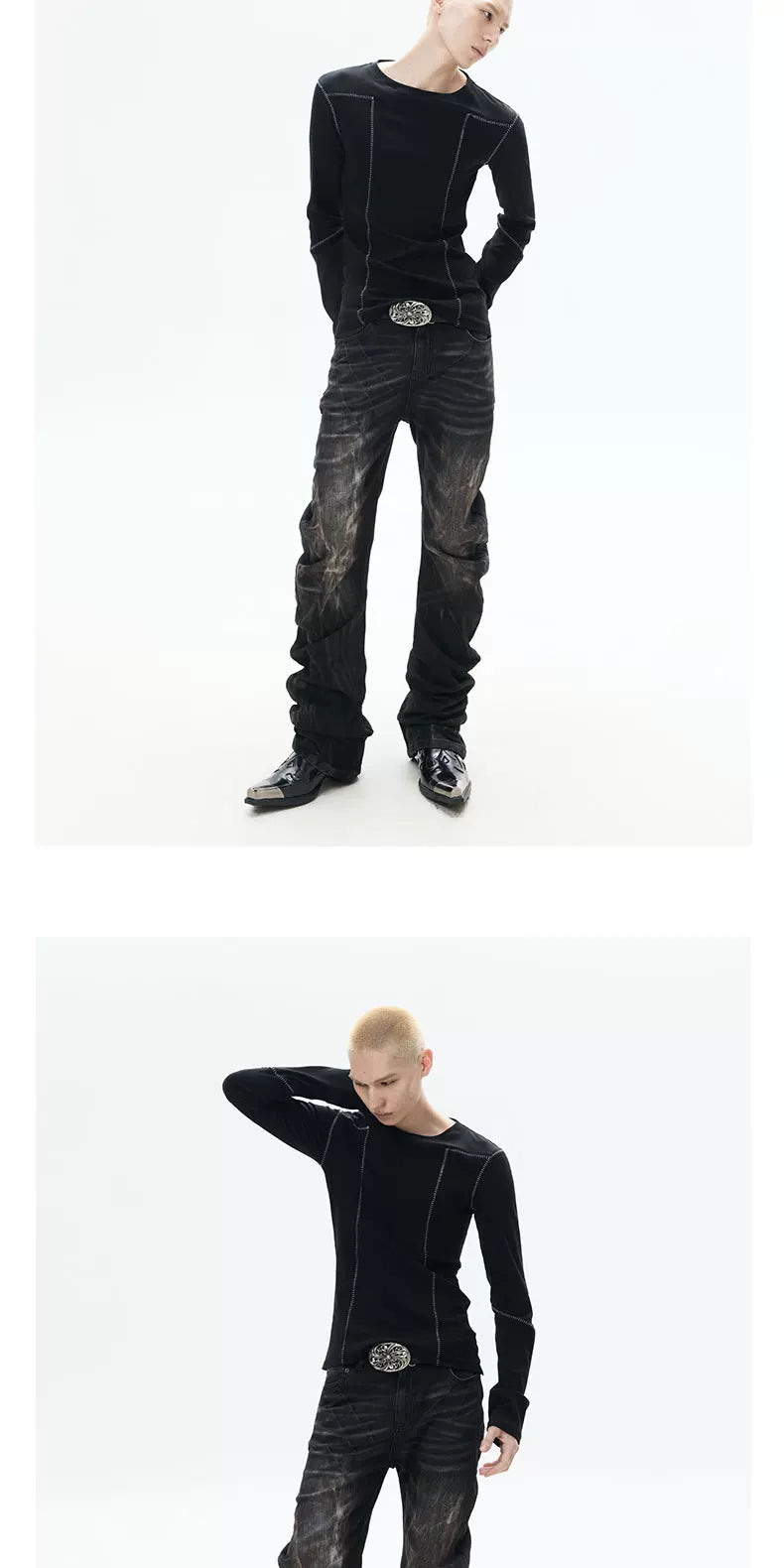 Distressed Washed Slim Curved Jeans