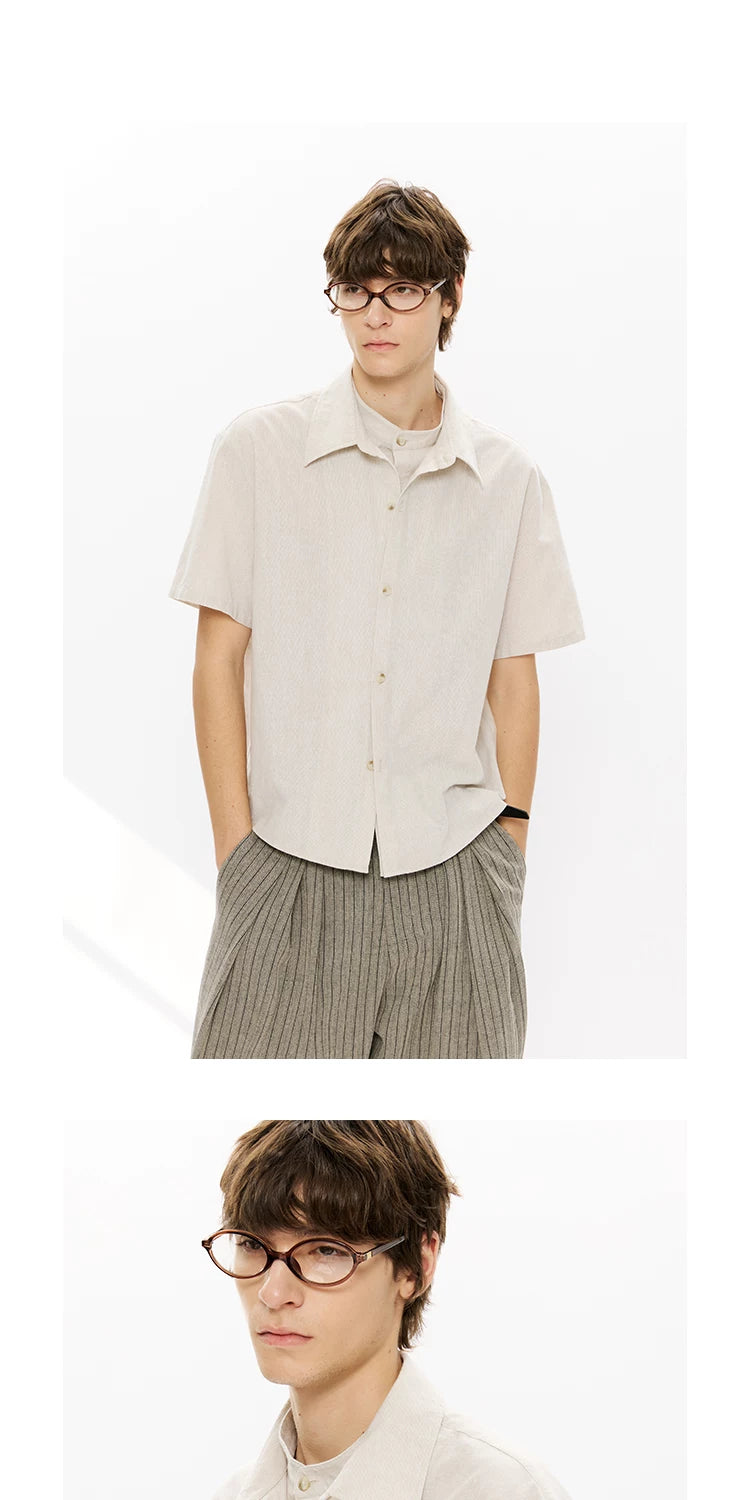 Men's Double-layered Short-sleeved Plaid Linen Shirt