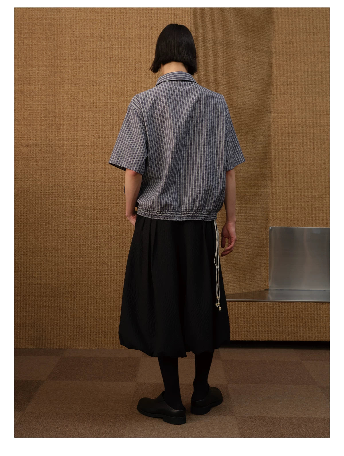 Dark Blue Striped Ruched Shirt