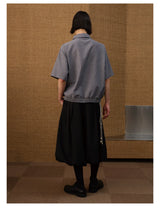 Dark Blue Striped Ruched Shirt