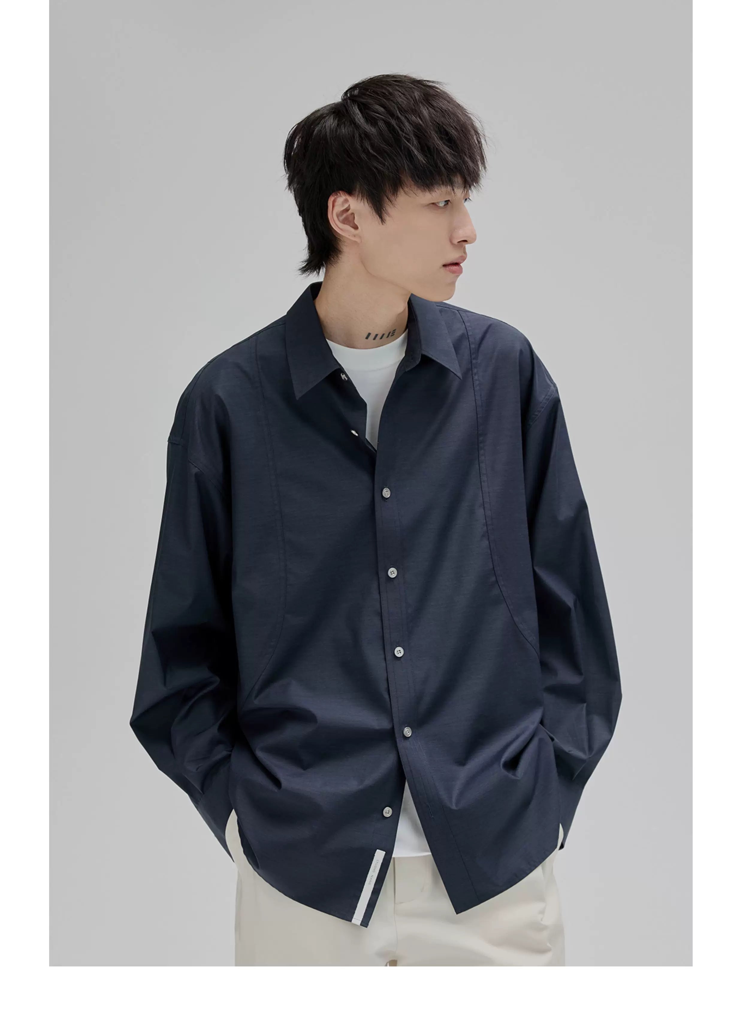 Basic Long Sleeve Cotton Blend Shirt