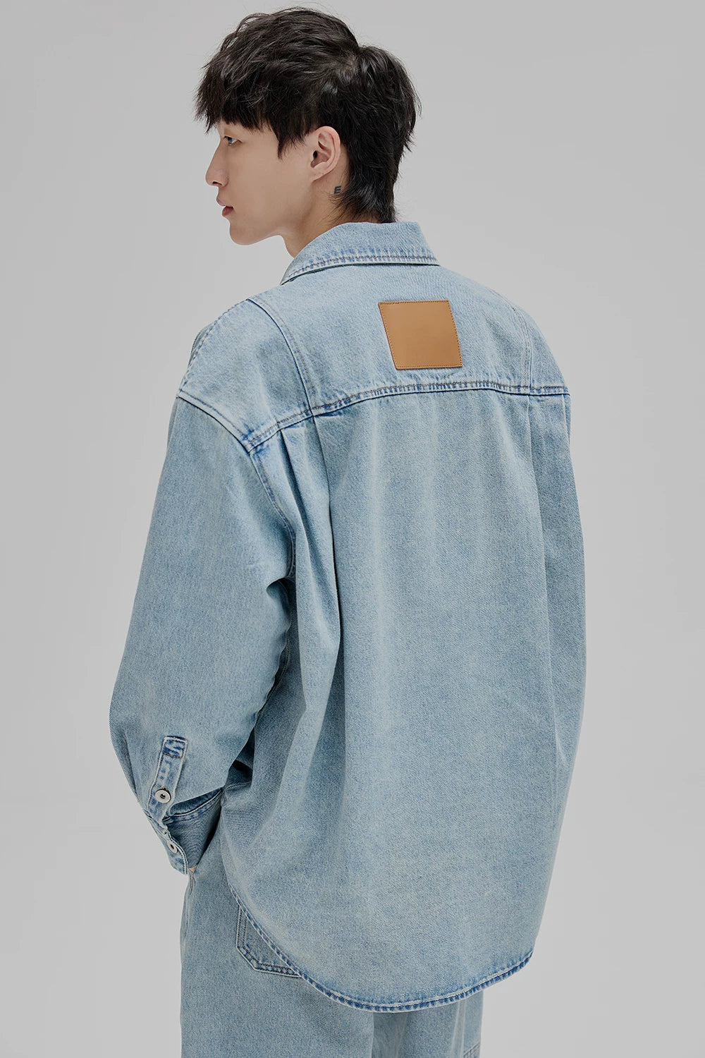14Oz Washed Denim Asymmetric-Pocket Shirt Jacket