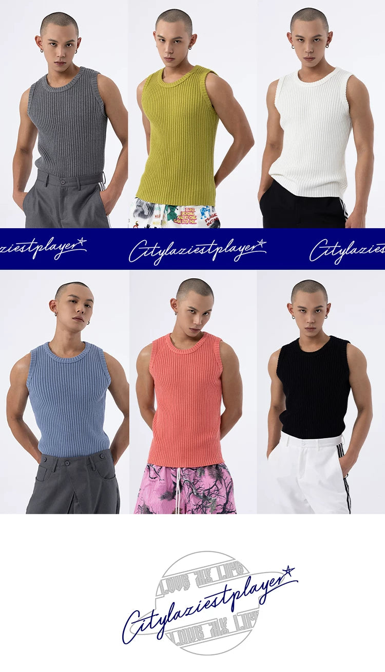 Loose Multi-color Crew Neck Sweater Vest
