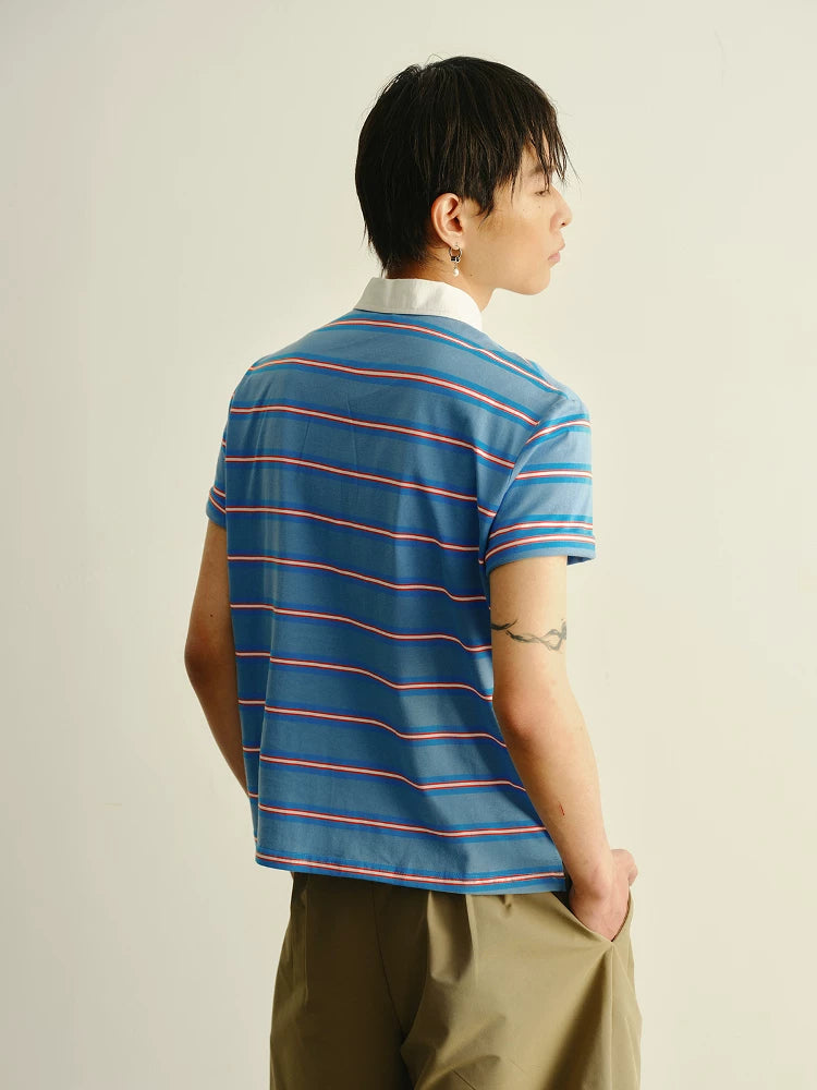 Asymmetric Collar Cropped Slit Polo Shirt