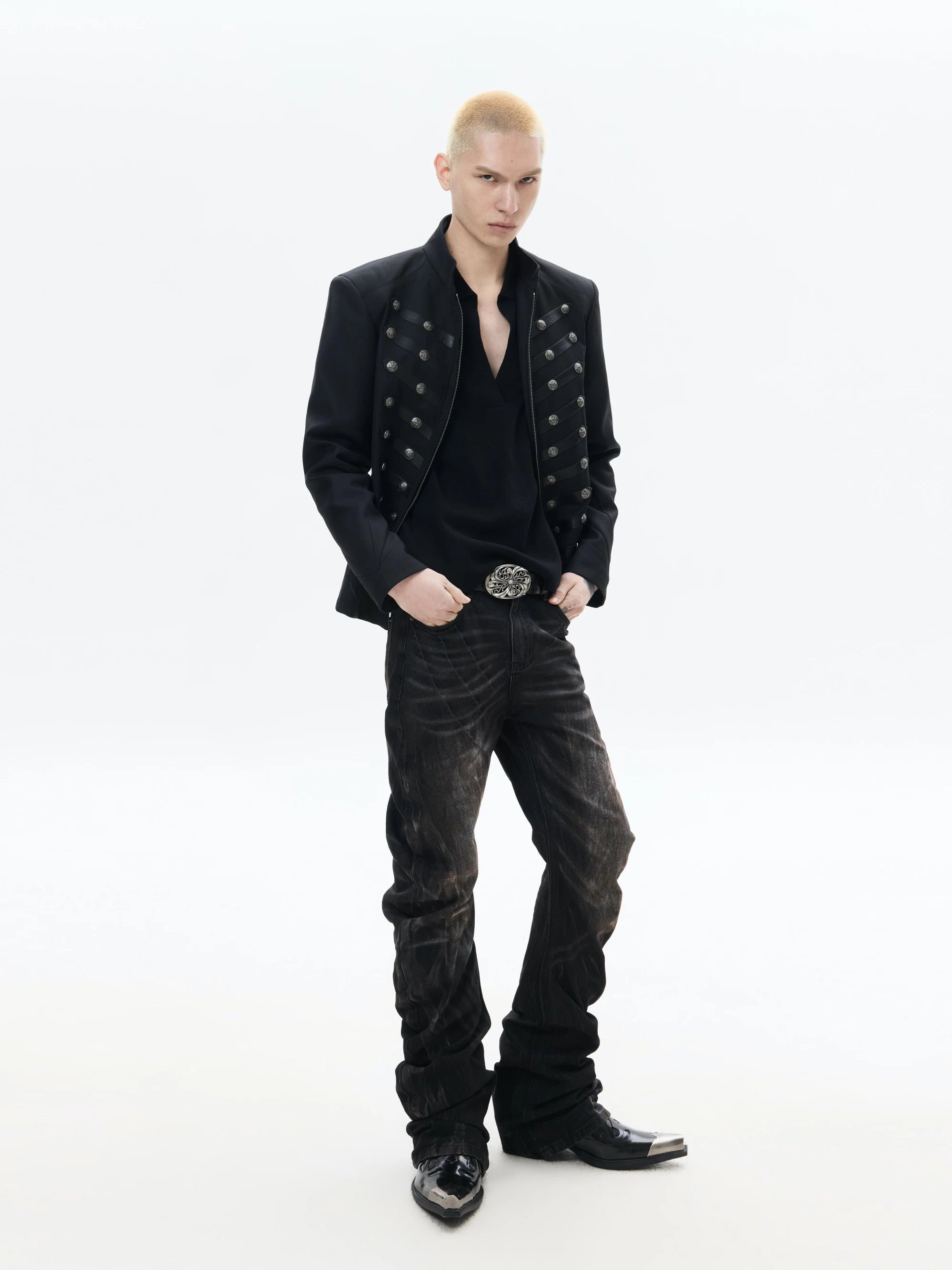 Distressed Washed Slim Curved Jeans