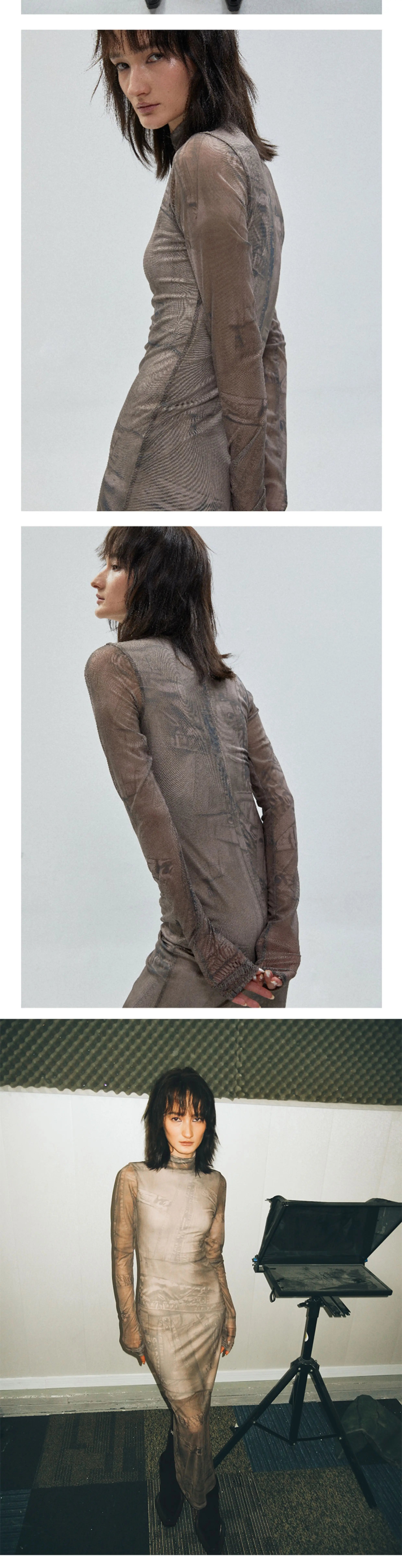 Denim Printed Long Sleeve Mesh Dress