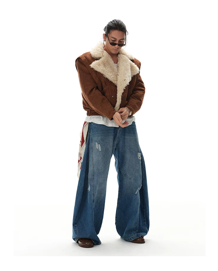 Vintage Lamb Lapel Moto Puffer Coat