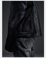 Dark Zip-Up Padded Biker Leather Jacket