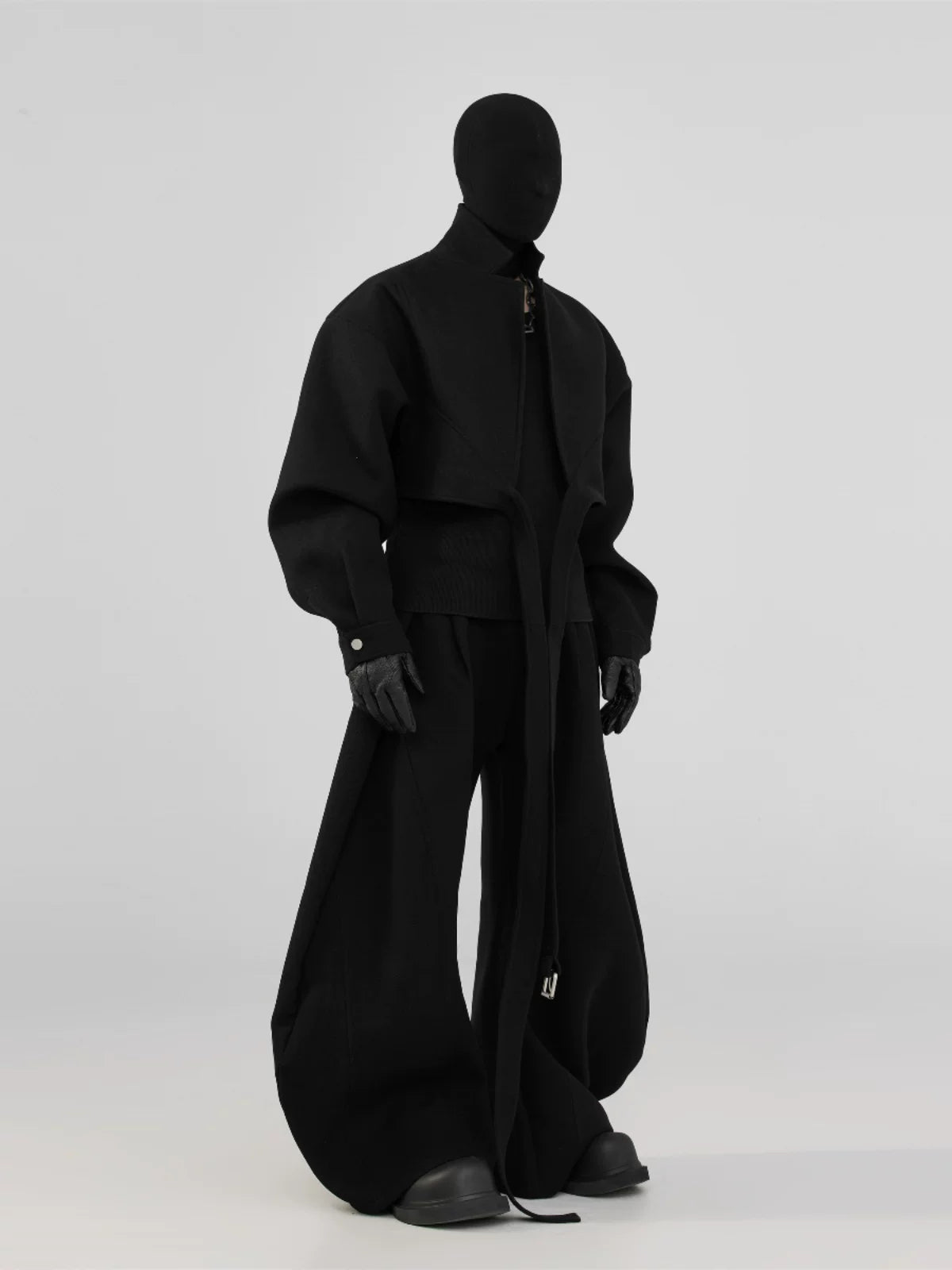 Black Pleated Curved Wide Leg Pants
