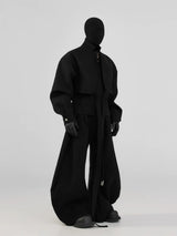 Black Pleated Curved Wide Leg Pants