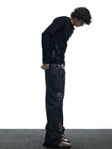 Streetwear Gothic Camo Leather Straight Jeans
