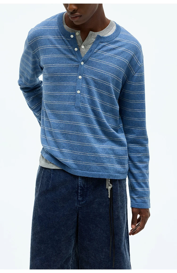 Striped Henley Cotton Cashmere Sweater