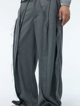 Unisex Grey Frayed Straight Leg Pants