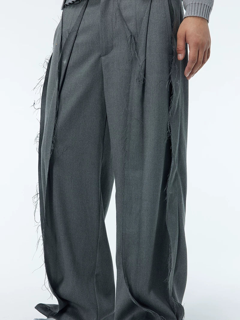 Unisex Grey Frayed Straight Leg Pants