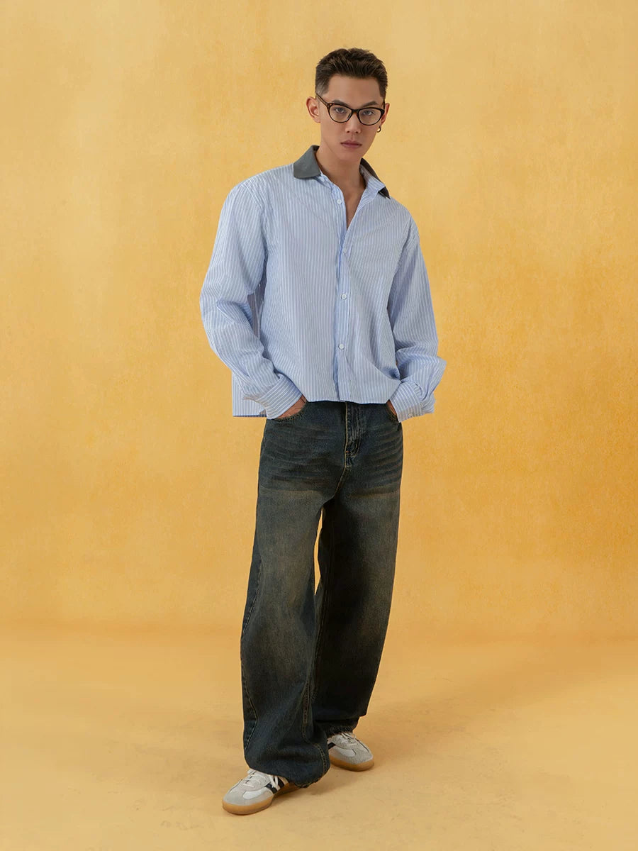 Men's Blue Striped Long Sleeve Shirts