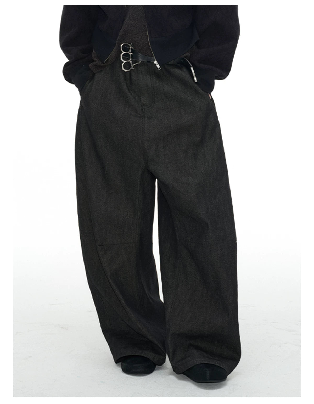 Pleated Low Rise Raw Denim Jeans