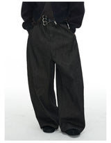 Pleated Low Rise Raw Denim Jeans