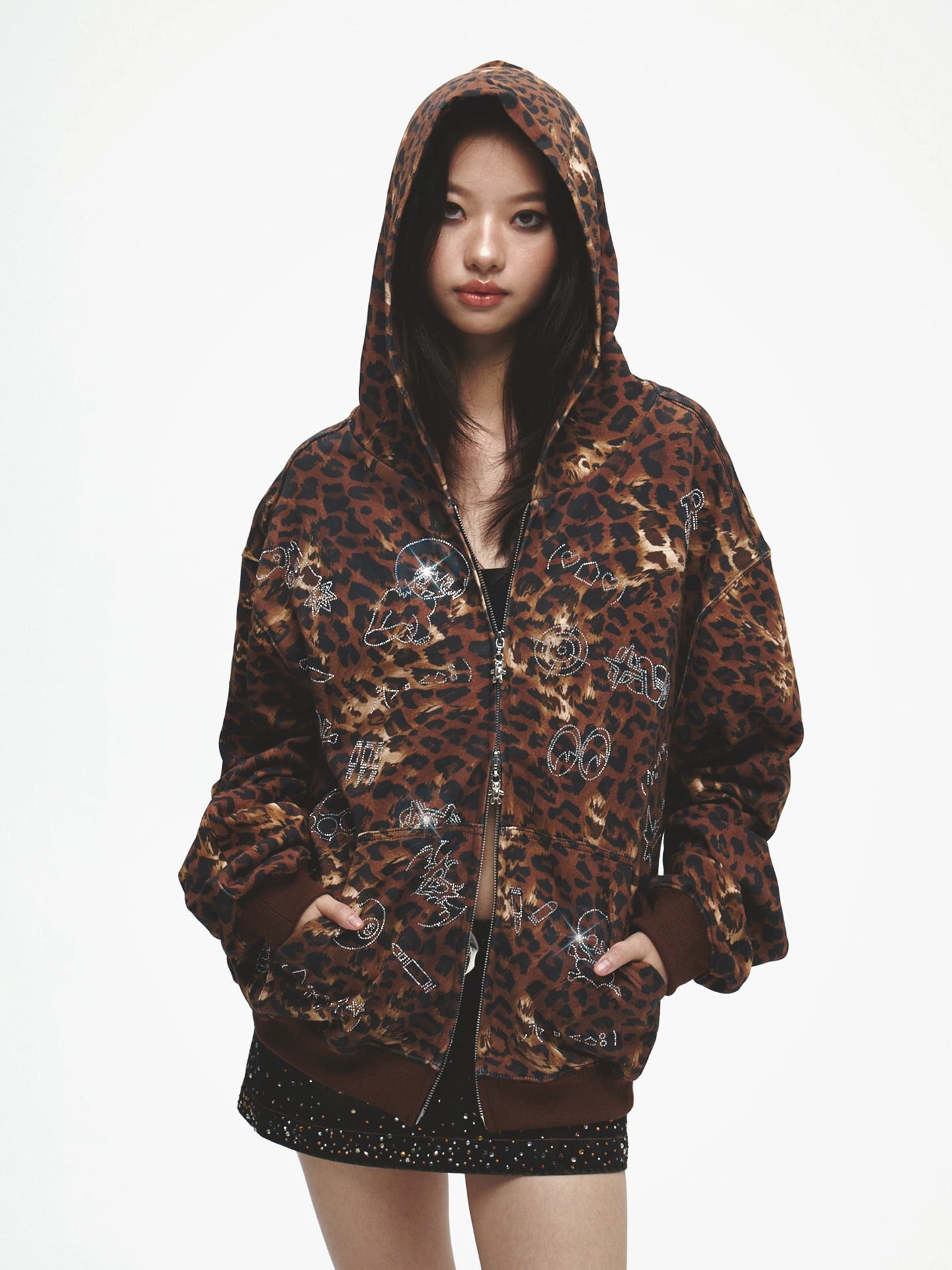Vintage Rhinestone Leopard Bear Hoodie